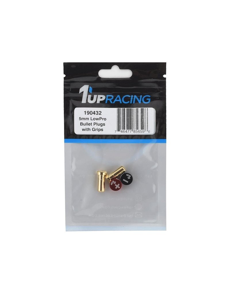 1up Racing LowPro Bullet Plugs w/ Grips - 5mm Red/Black