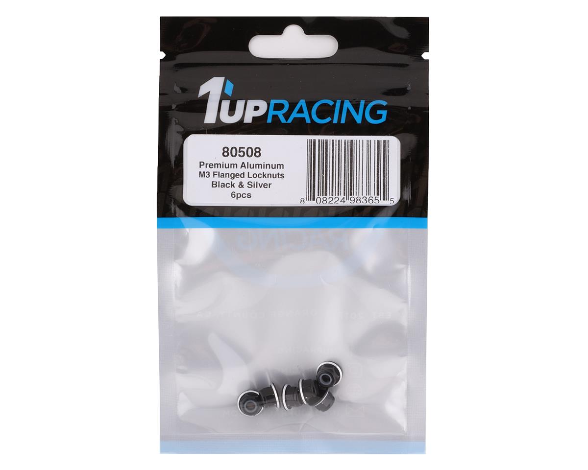 1UP Racing 3mm Aluminum Flanged Locknuts (Black/Silver) (6)