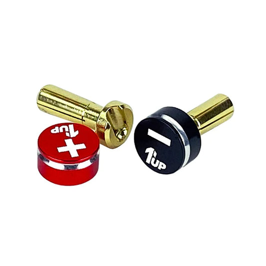 1up Racing LowPro Bullet Plugs w/ Grips - 4mm Red/Black