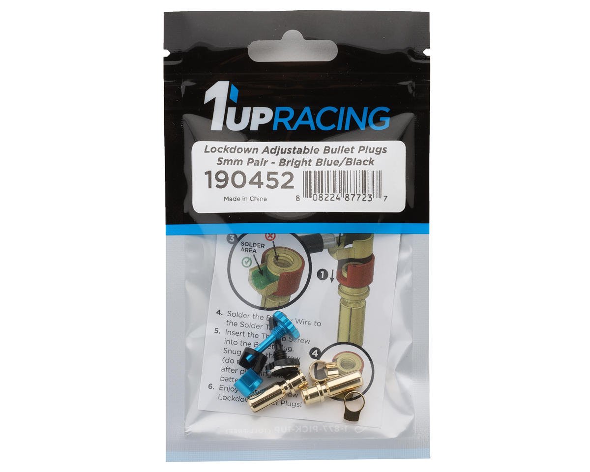 1UP Racing "Lockdown" Adjustable Bullet Plug Grips w/5mm Bullets (Bright Blue/Black)