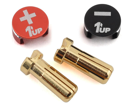 1up Racing LowPro Bullet Plugs w/ Grips - 5mm Red/Black