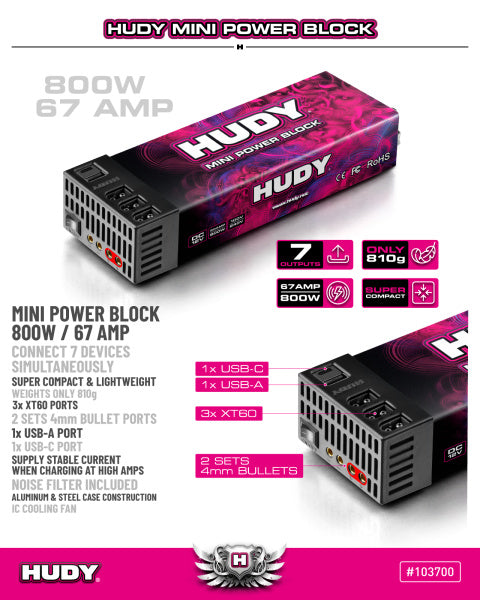 HUDY MINI POWER BLOCK 800W / 67 AMP - US PLUG